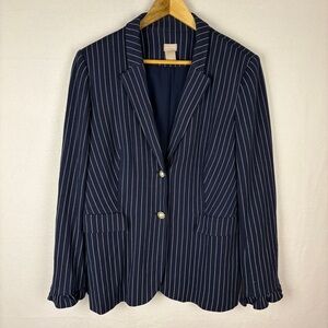Chico's Blue Stripe Pearl Button Blazer Jacket